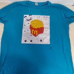 McDonalds Graphic T-Shirt‎ Adult 2XL Cartoon Fries Fast Food Blue Read!
